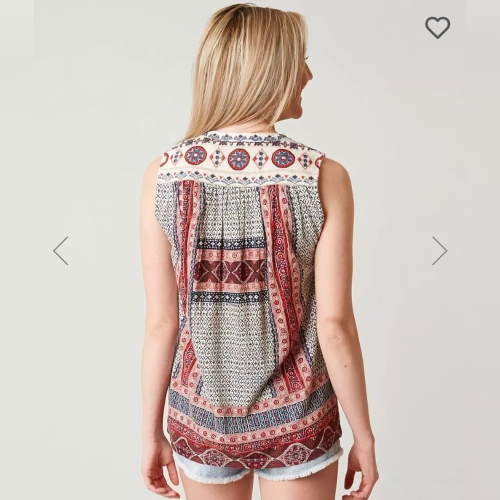 Lucky Brand Sleeveless boho button down tank Navy Blue and Red Size XS - Picture 14 of 15